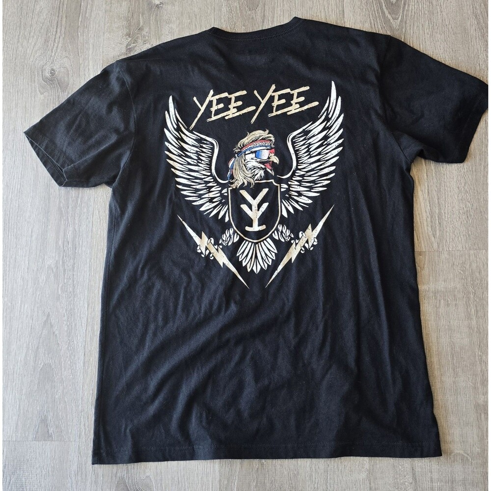 Yee Yee Apparel Men Large Short Sleeve Shirt Black Eagle Mullet Bandana Hippy